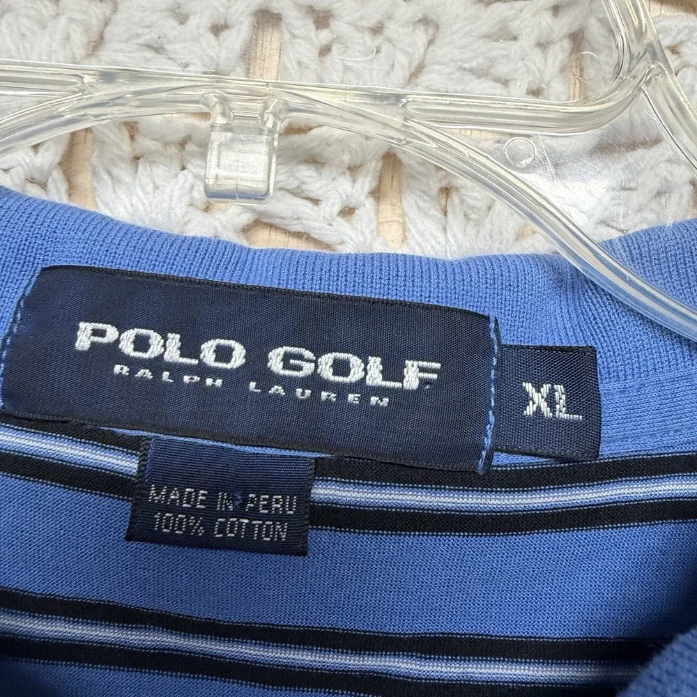 Polo Golf Ralph Lauren Shirt Men's XL Blue Striped 100% Cotton  Polo Shirt Vtg